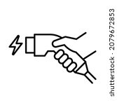 Hand holding charger connector icon, Electric car charging plug sign, Vector illustration