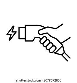 Hand Holding Charger Connector Icon, Electric Car Charging Plug Sign, Vector Illustration