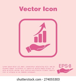 Hand holding a chart diagram figure.  Business icon.