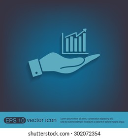 hand holding a chart diagram figure sign. business icon