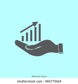 hand holding a chart diagram figure sign. business icon