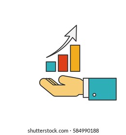 Hand holding a chart diagram flat line icon