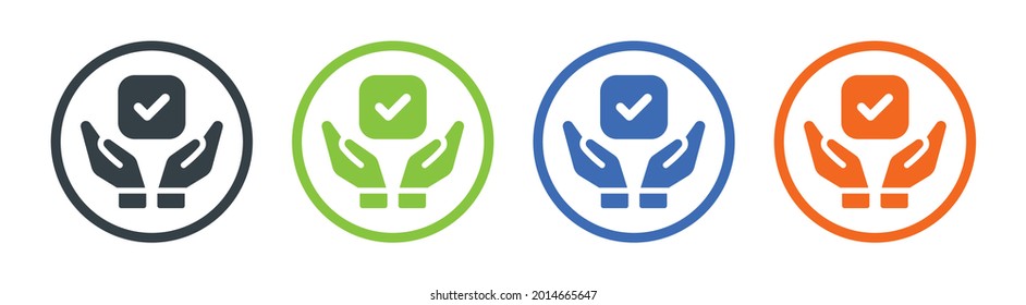 Hand holding check box icon. Support, protection, accept icon. Vector illustration