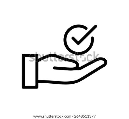 A hand holding a check mark in a circle isolated on white background
