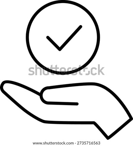 Hand holding check mark confirmation outline icon