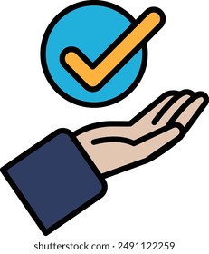 A hand holding a check mark symbol. The hand is holding the symbol in a way that it looks like it is giving a thumbs up