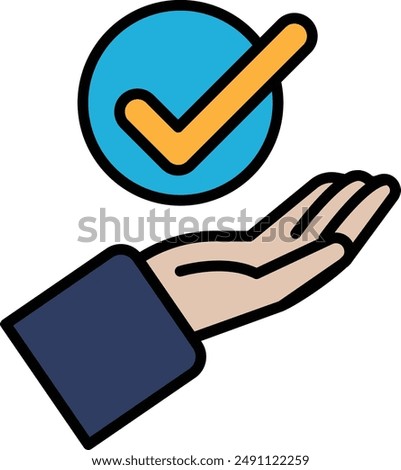 A hand holding a check mark symbol. The hand is holding the symbol in a way that it looks like it is giving a thumbs up