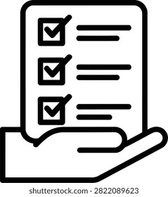 Hand holding checklist document with three checked items on transparent background