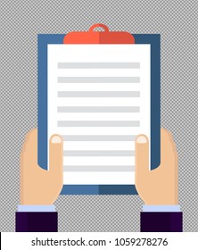 Hand holding  checklist.  Flat style. High resolution 