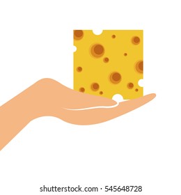 hand holding a Cheese icon over white background. breakfast food design. vector illustration