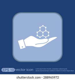 hand holding a Chemical compound. Symbol chemistry. Icon science