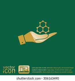 hand holding a Chemical compound. Symbol chemistry. Icon science