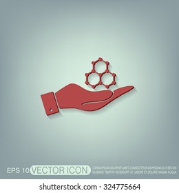 hand holding a Chemical compound. Symbol chemistry. Icon science