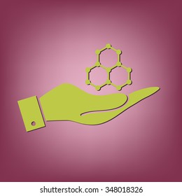 hand holding a Chemical compound. Symbol chemistry. Icon science