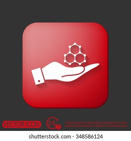 hand holding a Chemical compound. Symbol chemistry. Icon science
