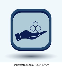 hand holding a Chemical compound. Symbol chemistry. Icon science