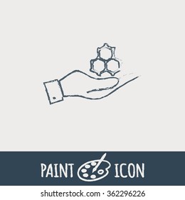 hand holding a Chemical compound. Symbol chemistry. Icon science