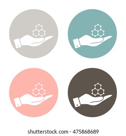 hand holding a Chemical compound. Symbol chemistry. Icon science