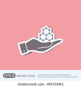 hand holding a Chemical compound. Symbol chemistry. Icon science