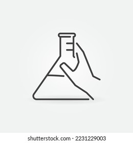 Icono de concepto del vector del matraz químico de mano o estilo de inicio de sesión en el contorno 