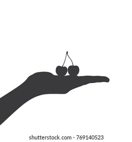 Hand holding cherries, vector illustration design. Hands collection.