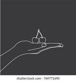 Hand holding cherries, vector illustration design. Hands collection.
