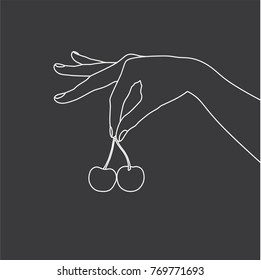 Hand holding cherries, vector illustration design. Hands collection.