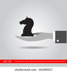hand holding chess horse icon vector illustration eps10 