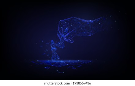 hand holding chess pawn in the form of a starry sky or space,Polygonal wireframe business strategy
