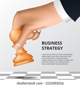 hand holding chess pawn on the chessboard. business strategy concept. plan for successful goal. web banner template