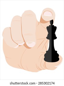 hand holding chess piece isolated on white background