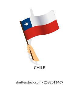 Hand holding Chilean flag with country map