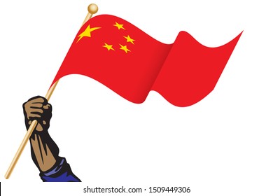 The hand holding the China flag.