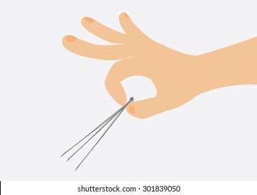 hand holding chinese acupuncture needles, vector illustration