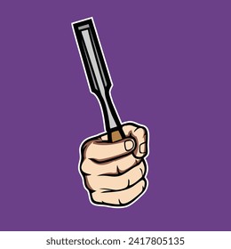 hand holding chisel handles vector simple style