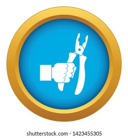 Hand holding chisel icon blue vector isolated on white background for any design