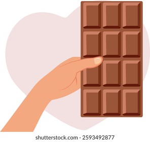 
Hand Holding a Chocolate Bar Vector Illustration Design
Person craving sweet treat holding good homemade dessert 
 
