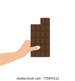Hand holding a chocolate bar, vector illustration design. Hands collection.