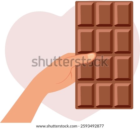 
Hand Holding a Chocolate Bar Vector Illustration Design
Person craving sweet treat holding good homemade dessert 
 
