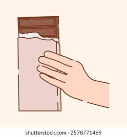 Hand Holding Chocolate Bar with White Packaging Icon Illustration