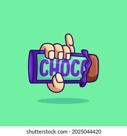 hand holding chocolate in an opened package vector design and cartoon illustration