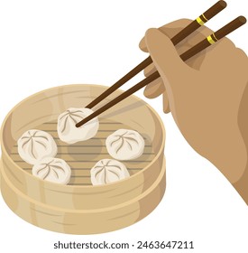 Hand halten Essstäbchen Xiaolongbao