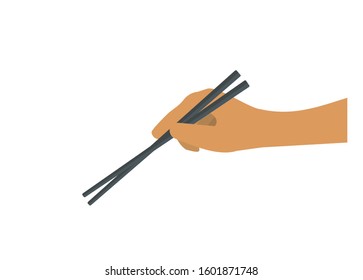 Hand holding chopstick. Simple illustration