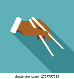 Hand holding chopsticks in a flat design illustration with a long shadow