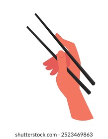 hand holding chopsticks flat vector. Traditional Japanese cuisine. Modern style flat design.
