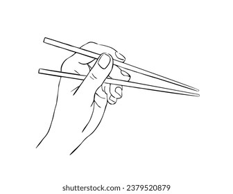 hand holding chopsticks line drawing vector illustration