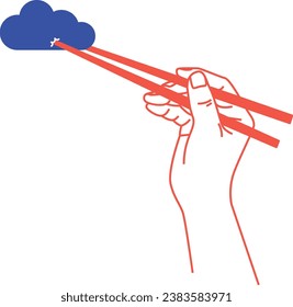 a hand holding chopsticks.
chopsticks picking up clouds.