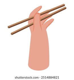 Hand holding chopsticks ready to eat sushi icon, isometric style