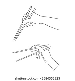  hand holding chopsticks vector icon set illustration isolated on a white background. chopsticks logo and line art vector.