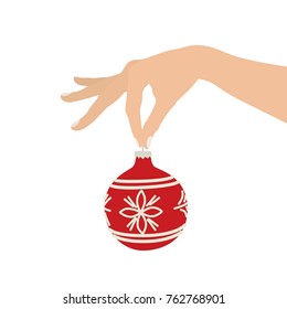 Hand holding a christmas ball, vector illustration design. Hands collection.
